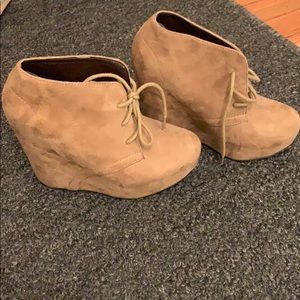 Tan Suede lace up wedge boots